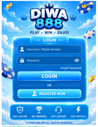 Diwa 888 | ₹500 Welcome Bonus | ₹100 Withdrawal 3 Diwa 888 Login Screen