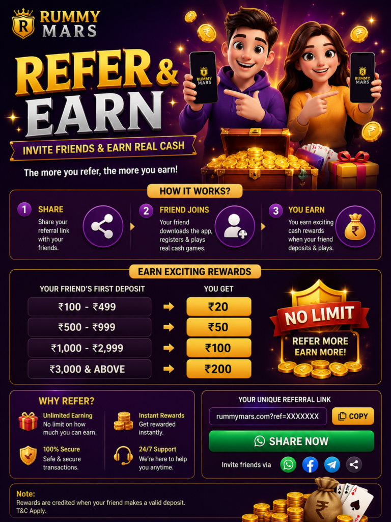 Rummy Mars APK latest Download | (yono) | Refer | Bonus 100rs| 4 Rummy Mars refer and earn